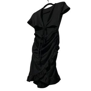 Effordram Tie Cutout Ruffle Dress - Asymmetrical Hem - Size Medium